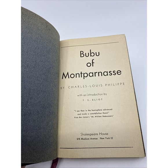 Other - Vtg Bubu of Montparnasse By Charles-Louis Philippe 1951 Shakespeare House Marker